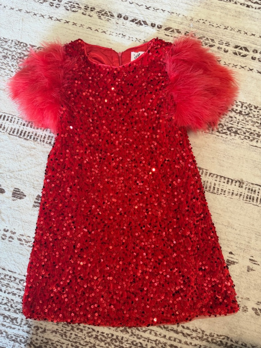 Lola and the boys girls ruby red feather puff sleeve sequin dress size 6